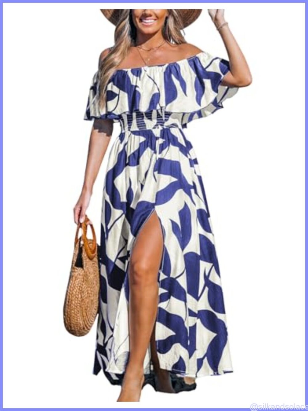 Off Shoulder Ruffle Maxi Dress Floral Side Slit Backless Beach